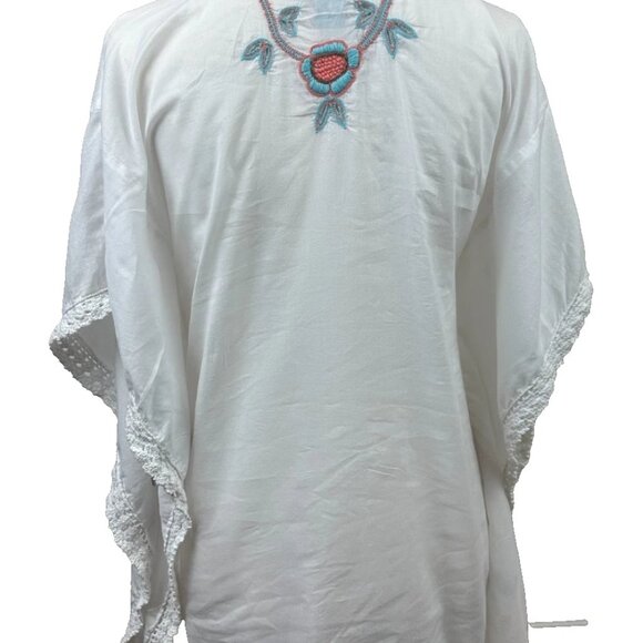 Letarte -Tunic Kaftan White Embroidered Cover-up/Dress Size XS - Worn 1 X - $258 - Picture 4 of 10